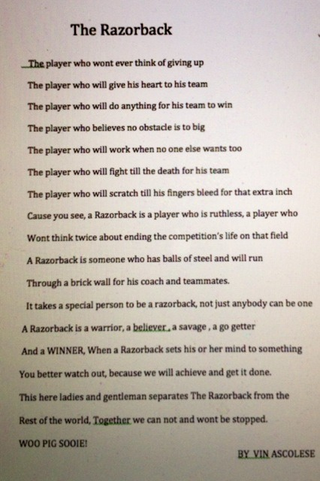 Illustration for article titled Incoming Arkansas Freshman Writes "Sonnet" On What It Means To Be A Razorback